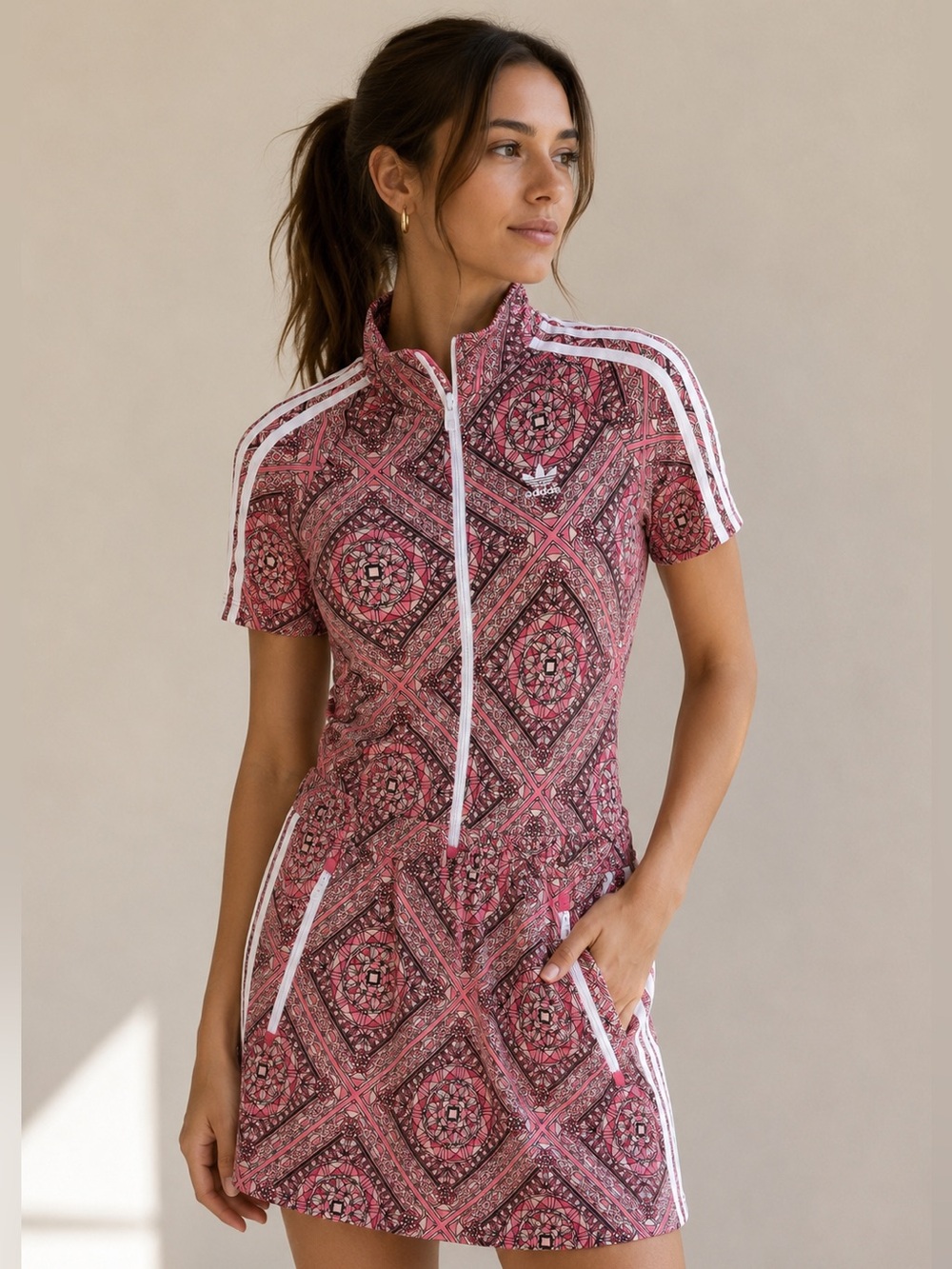 Adidas Originals Graphic Print Track Dress Pink Kaleidoscope Youth XL / Women XS
